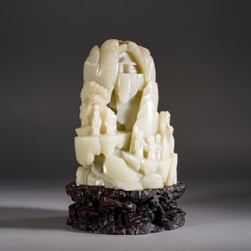 Jade Carved Pine Tree and Character Ornament