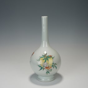 Famille Rose Pomegranate and Peach & Buddha Hand Fruit Pattern Porcelain Vase