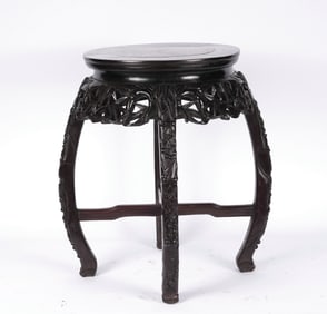 Rosewood Inlaid Mother of Pearl Carved Bamboo Pattern Circle Table