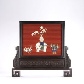 Red Sandalwood Inlaid Lacquerware Red Carved Elephant and Flower Pattern Table Plaque