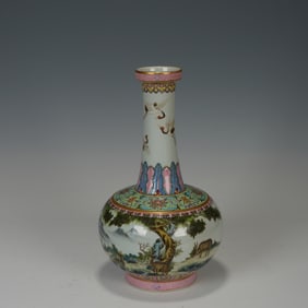 Famille Rose Pine Tree and Deer Pattern Porcelain Vase
