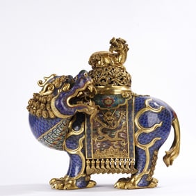 Bronze Cloisonne Carved Flower Pattern Kirin Shape Incense Burner