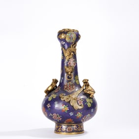 Bronze Cloisonne Carved Flower Pattern and Chi Dragon Vase