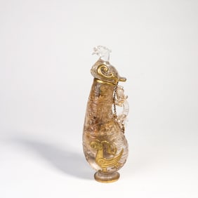White Crystal Inlaid Gilt Bronze Carved Phoenix Pattern Jue Cup