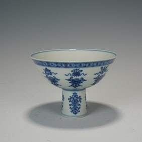 Blue and White Eight Treasure Pattern Porcelain High Foots Bowl