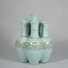 Light Grey Glazed Flower Pattern Porcelain Flower Pot