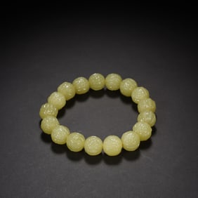 Jade Carved Walnut Shape Bead Bracelet