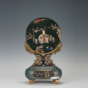 Bronze Cloisonne Inlaid Jasper Jade and Multi GemStone Carved Playing Children and Elephant Pattern