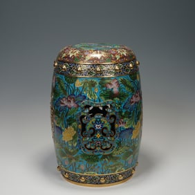 Bronze Cloisonne Carved Lotus Flower Pattern Stool