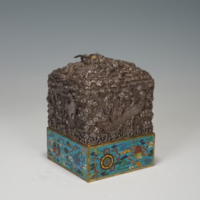 Bronze Cloisonne Inlaid Silver Carved Dragon Pattern Stone Seal