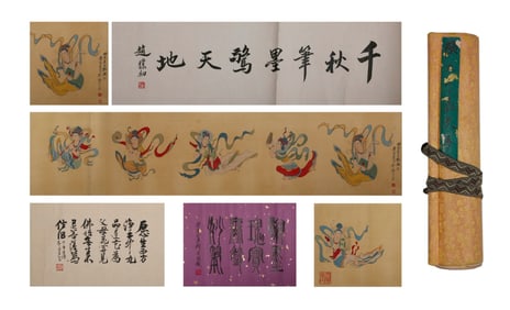 Chinese Drawing Flying Beauty Hand Scroll,Zhang Daqian Mark