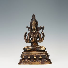 Gilt Bronze Four Armed GuanYin Figure