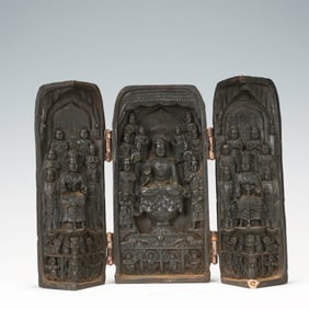 Wood Carved Buddha Pattern Buddha Niche