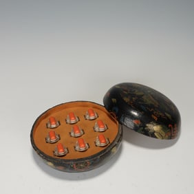 Group of Nine Tibetan Silver Inlaid Agate Ring