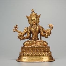 Gilt Bronze Six Armed GuanYin Figure