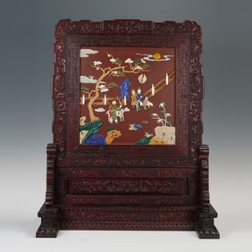 Multi GemStone Inlaid Carved Character Story Pattern Table Plaque
