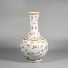 Famille Rose Flower with Butterfly Pattern Porcelain Vase