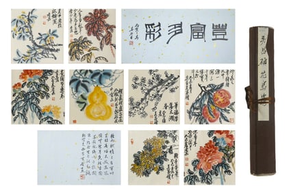 Chinese Drawing Flower Hand Scroll,Wu Changshuo Mark