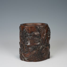 Agarwood Carved Landscape Pattern Brush Pot