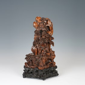 Boxwood Carved Pine Tree and Character Story  Ornament
