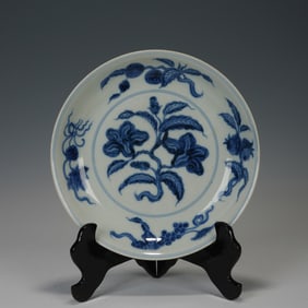 Blue and White Flower Pattern Porcelain Plate