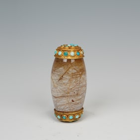 White Crystal Inlaid Gilt Bronze and Turquoise Ornament