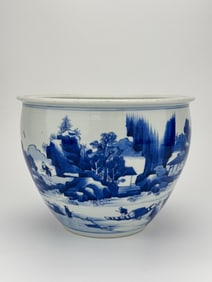 A Porcelain Blue and White Mountain and River Jar