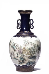A Porcelain Blue-Glazed Famille-Rose Vase