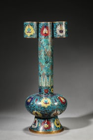 A Cloisonne Enamel Interlock Branches Lotus Arrow Vase