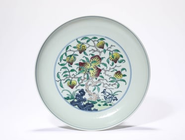 A Porcelain Doucai Longevity Dish