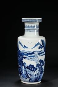A Porcelain Blue and White Mountain and River Vase