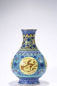 A Porcelain Turquoise-Ground Phoenix and Dragon Vase