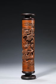 A Boxwood Carved Scholar under Pines Censer Holder