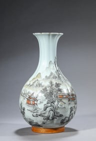 A Porcelain Ink-Glazed Mountain and River Vase