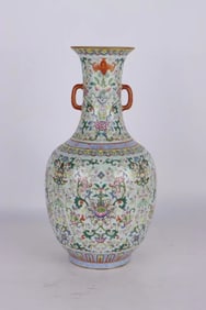 Famille Rose Flower Pattern Porcelain Double Ears Vase
