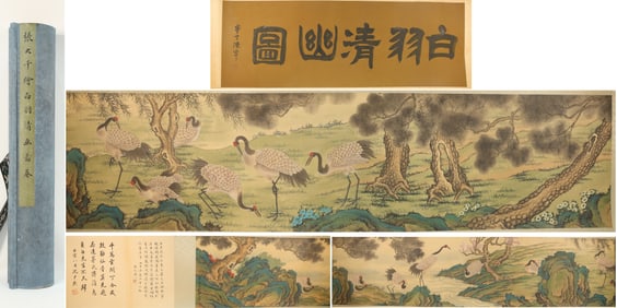 Chinese Drawing Pine Tree and Deer Hand Scroll,Zhang Daqian Mark