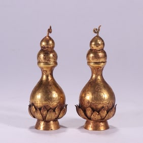 Pair of Gilt Bronze Carved Buddha Pattern Vase