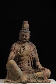 Wood Colour Painted GuanYin Figure