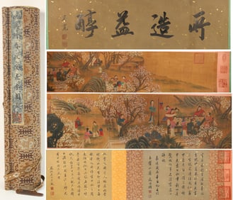Chinese Drawing Character Story Hand Scroll,Qiu Ying Mark