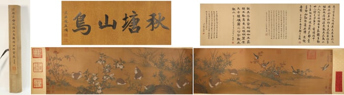 Chinese Drawing Flower and Bird Hand Scroll,Song Huizong Mark