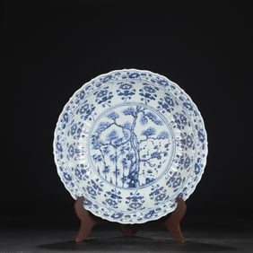 Blue and White Pine Tree and Plum Flower Pattern Porcelain Plate
