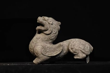 Grey Stone Carved Beast Shape Figure