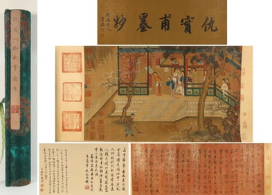 Chinese Drawing Character Story Hand Scroll,Qiu Ying Mark