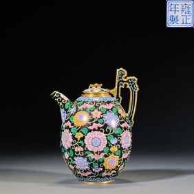 Bronze Enamel Blue Base Drawing Flower Pattern Pot