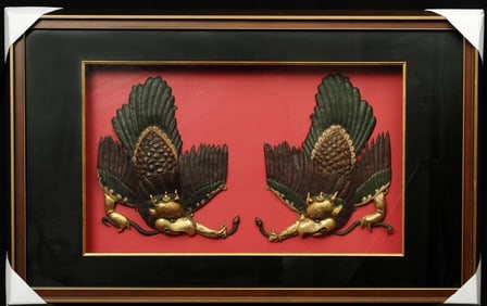 Pair of Gilt Bronze Garuda Figure Wood Frame