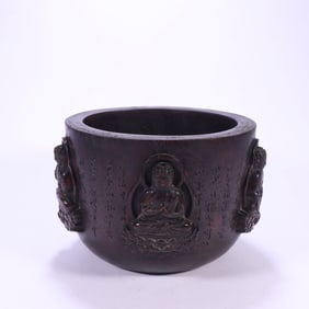 Agarwood Carved Buddha and Poetry Pattern Pot