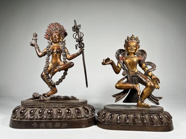 Pair of Gilt Bronze Sarasvati Figure