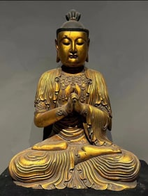 Wood Gold Drawing Buddha Figure