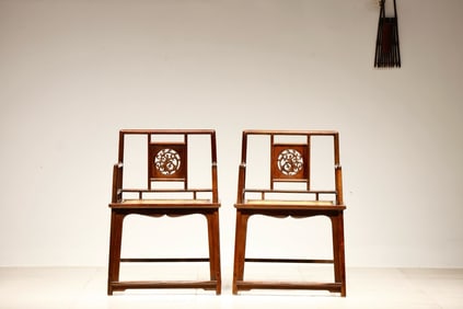 Pair of Huanghuali Wood Carved Dragon Pattern Chair