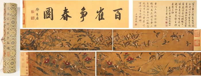 Chinese Drawing Flower and Bird Hand Scroll,Song Huizong Mark